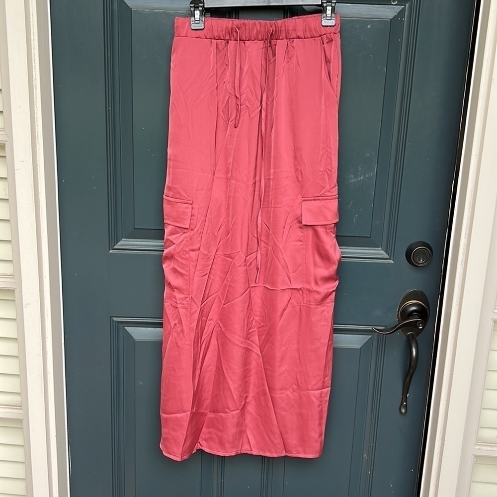 Emerson Lang Faux Silk Maxi Cargo Skirt NWT
